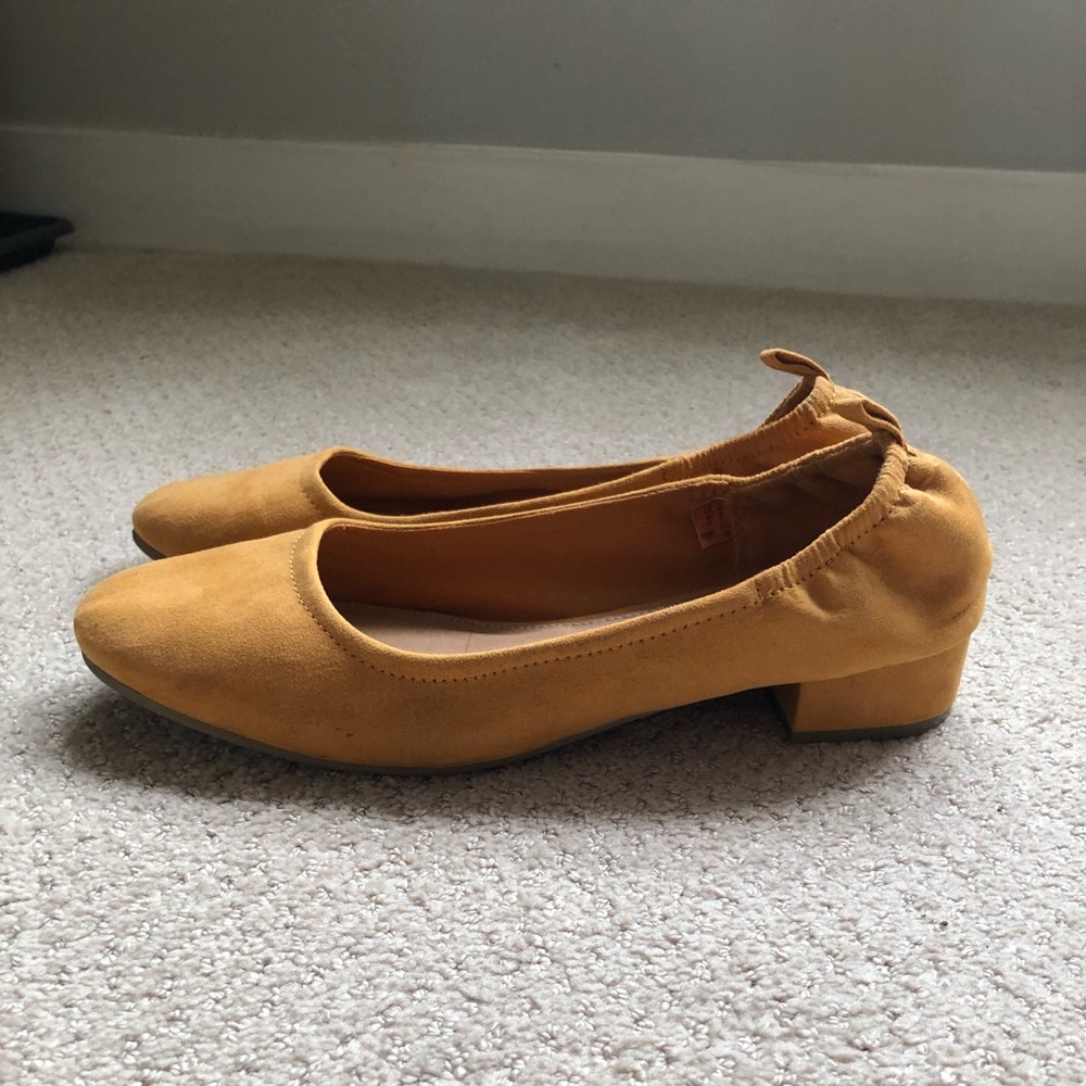 Mustard block heel flats